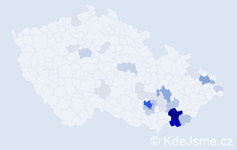 Příjmení: 'Páč', počet výskytů 105 v celé ČR