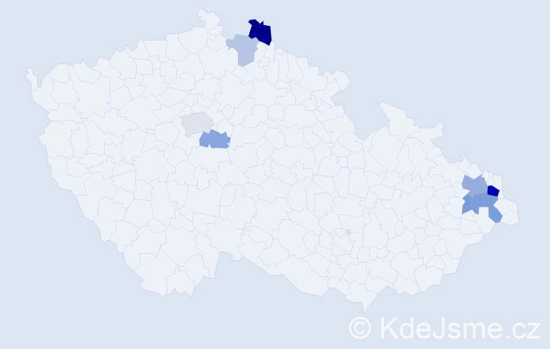 Příjmení: 'Gajdáček', počet výskytů 18 v celé ČR