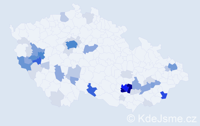 Příjmení: 'Pecl', počet výskytů 161 v celé ČR