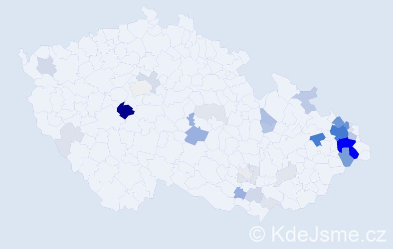 Příjmení: 'Hranická', počet výskytů 134 v celé ČR