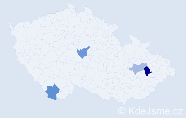 Příjmení: 'Riga', počet výskytů 5 v celé ČR