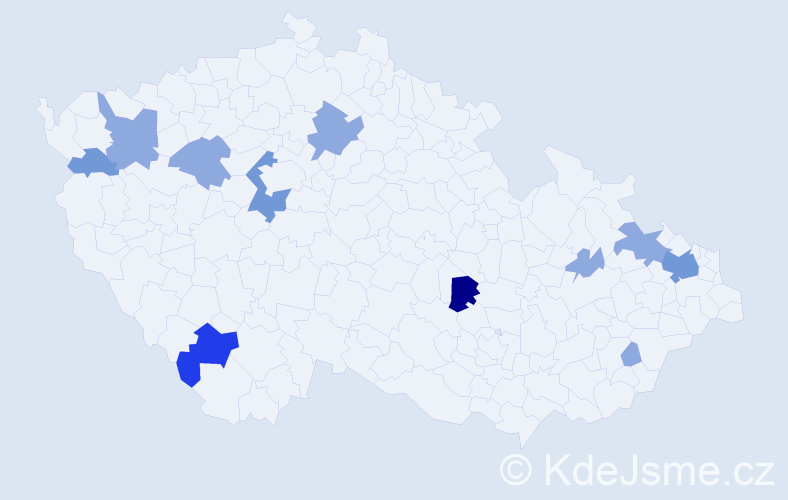 Příjmení: 'Pročka', počet výskytů 30 v celé ČR