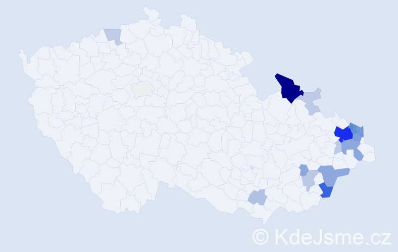 Příjmení: 'Kačor', počet výskytů 76 v celé ČR