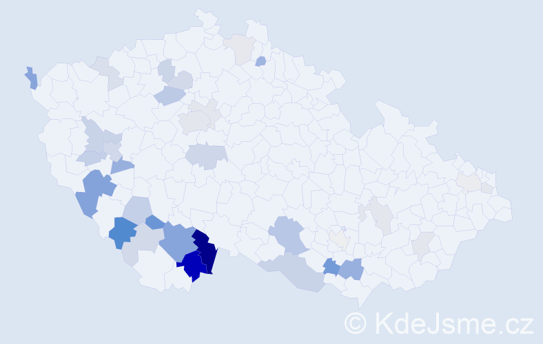 Příjmení: 'Kojan', počet výskytů 92 v celé ČR