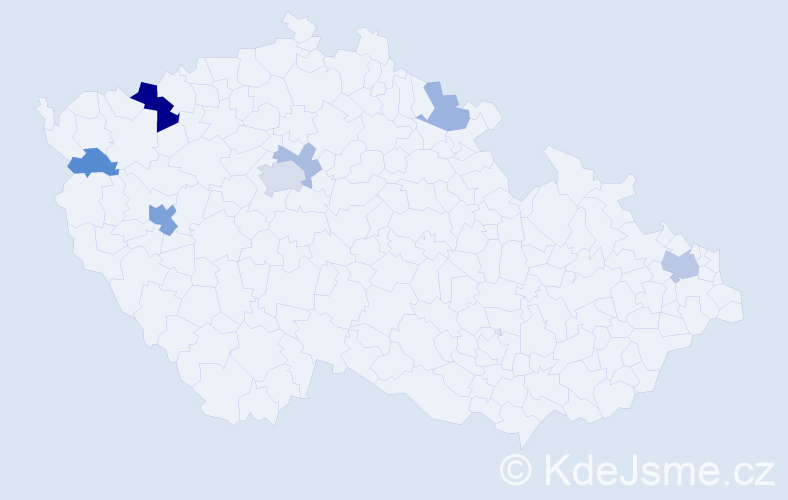 Příjmení: 'Mečárová', počet výskytů 15 v celé ČR