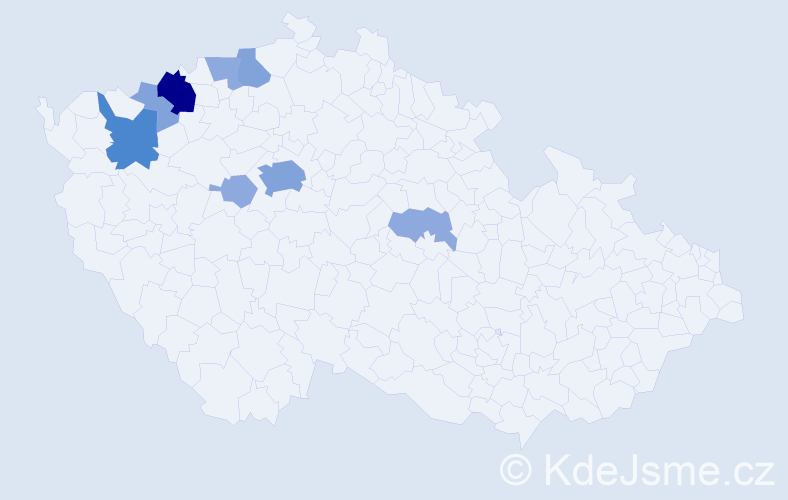 Příjmení: 'Mňahončák', počet výskytů 21 v celé ČR