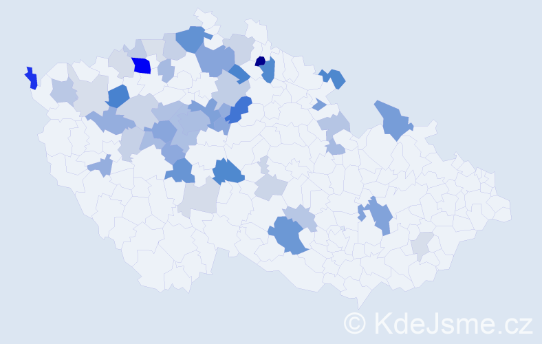 Příjmení: 'Jetel', počet výskytů 129 v celé ČR