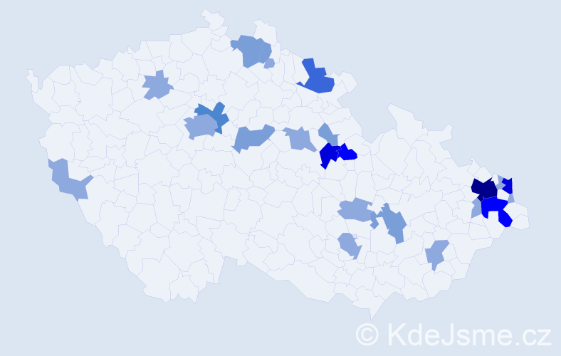 Příjmení: 'Moskal', počet výskytů 58 v celé ČR