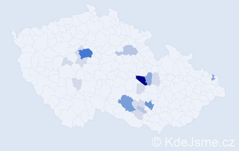 Příjmení: 'Pruška', počet výskytů 55 v celé ČR