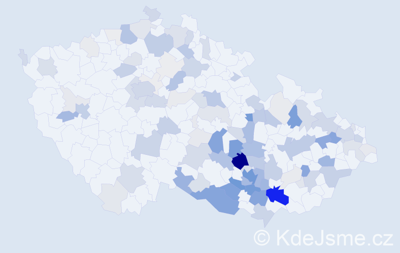 Příjmení: 'Válka', počet výskytů 453 v celé ČR