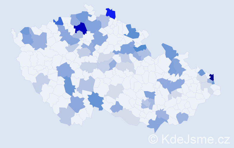 Příjmení: 'Antal', počet výskytů 183 v celé ČR