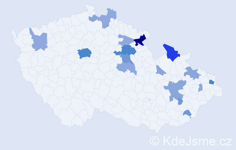 Příjmení: 'Kudelka', počet výskytů 54 v celé ČR