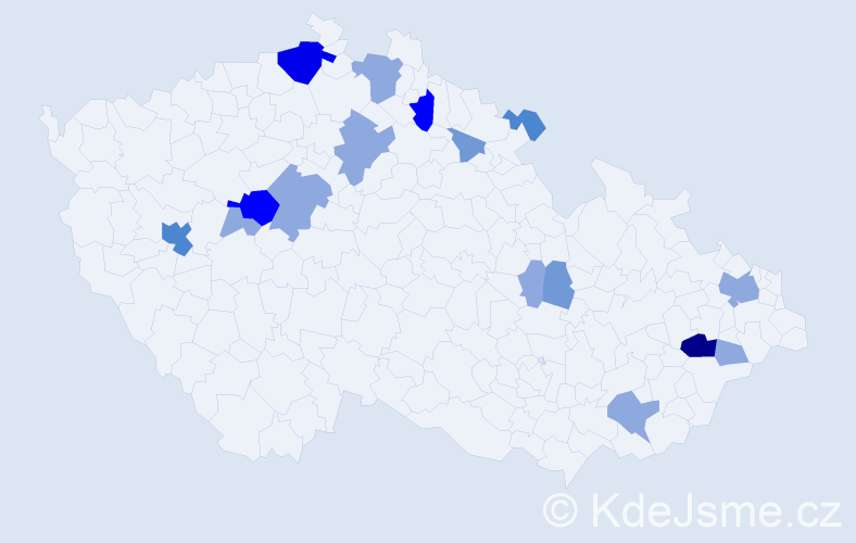 Příjmení: 'Betyárová', počet výskytů 39 v celé ČR