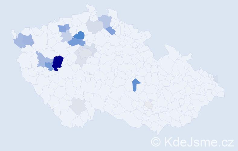 Příjmení: 'Krhounková', počet výskytů 63 v celé ČR