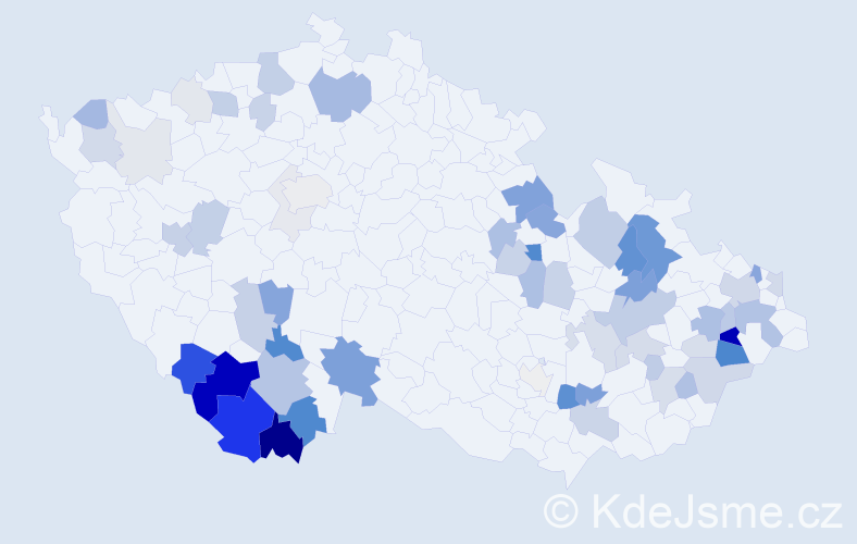 Příjmení: 'Frnka', počet výskytů 188 v celé ČR