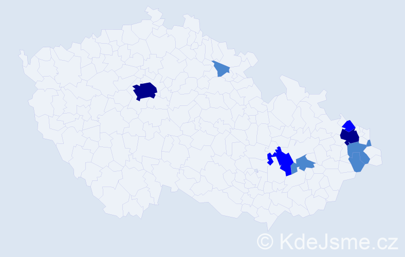 Příjmení: 'Kajánek', počet výskytů 15 v celé ČR