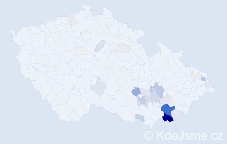 Příjmení: 'Páčová', počet výskytů 89 v celé ČR