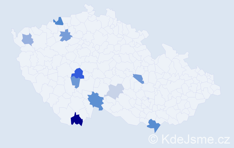 Příjmení: 'Kiclová', počet výskytů 22 v celé ČR