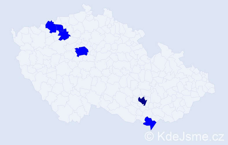 Příjmení: 'Prelcová', počet výskytů 7 v celé ČR