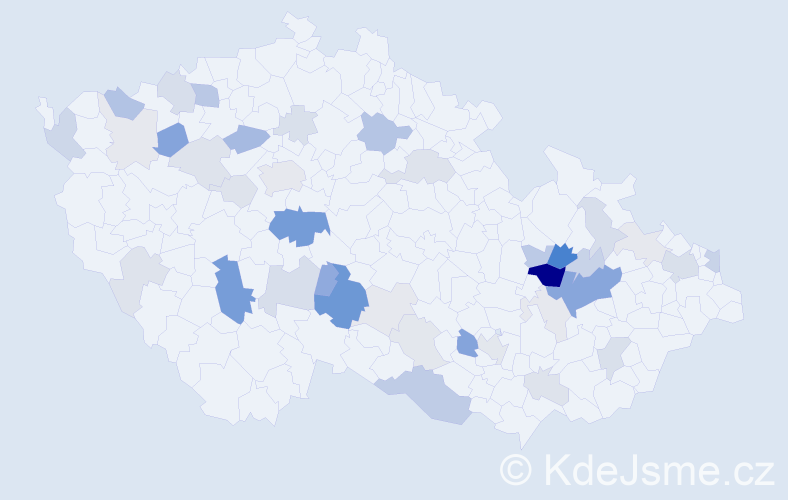 Příjmení: 'Krajcová', počet výskytů 120 v celé ČR