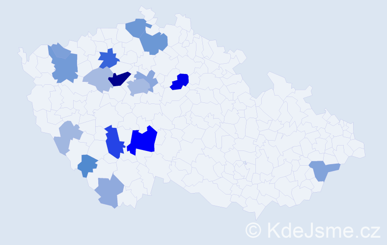 Příjmení: 'Hanzák', počet výskytů 58 v celé ČR