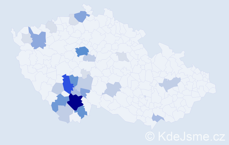 Příjmení: 'Pileček', počet výskytů 103 v celé ČR
