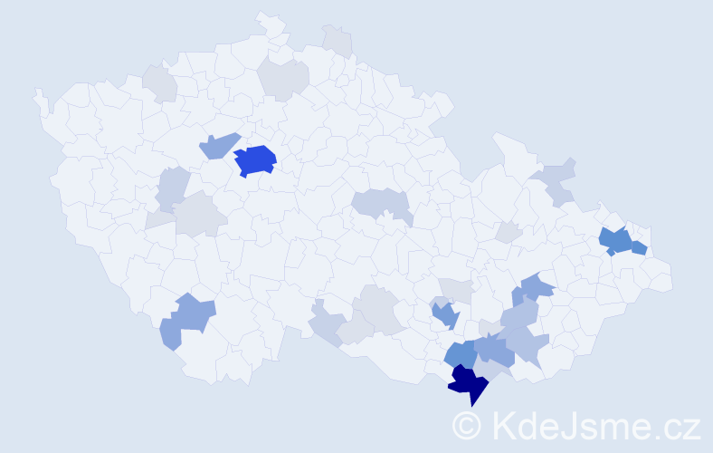 Příjmení: 'Gála', počet výskytů 121 v celé ČR