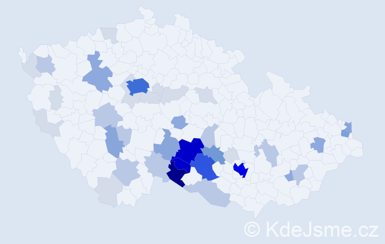 Příjmení: 'Vejmělek', počet výskytů 153 v celé ČR