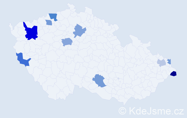 Příjmení: 'Kňažko', počet výskytů 19 v celé ČR