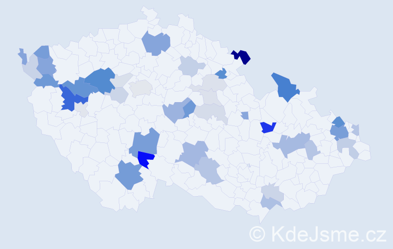 Příjmení: 'Ďurina', počet výskytů 110 v celé ČR