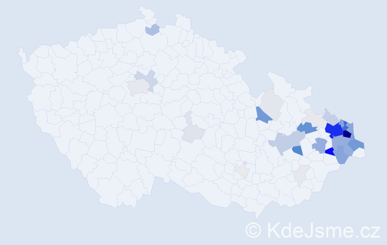 Příjmení: 'Přeček', počet výskytů 227 v celé ČR