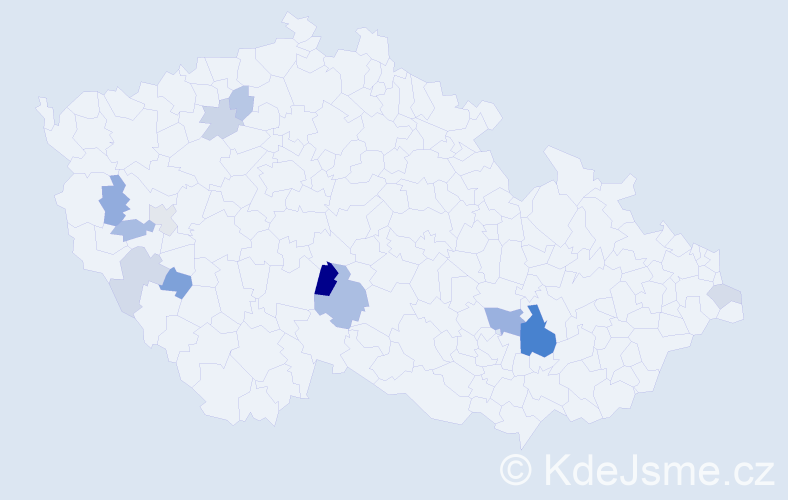 Příjmení: 'Mojčák', počet výskytů 24 v celé ČR