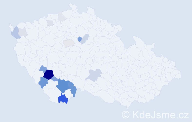 Příjmení: 'Hůdová', počet výskytů 56 v celé ČR