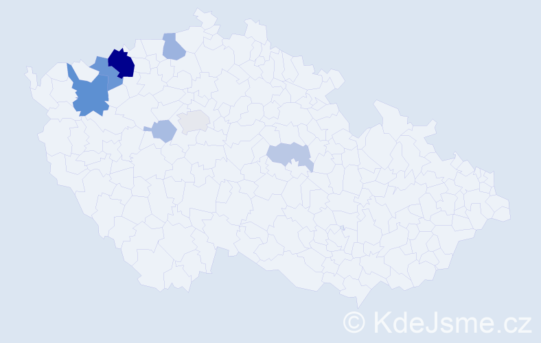 Příjmení: 'Mňahončák', počet výskytů 21 v celé ČR