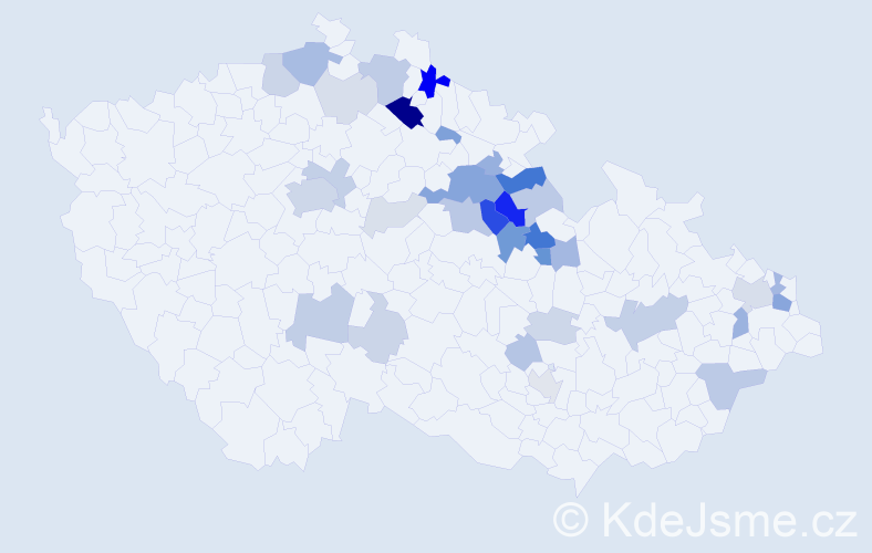 Příjmení: 'Koďousek', počet výskytů 98 v celé ČR