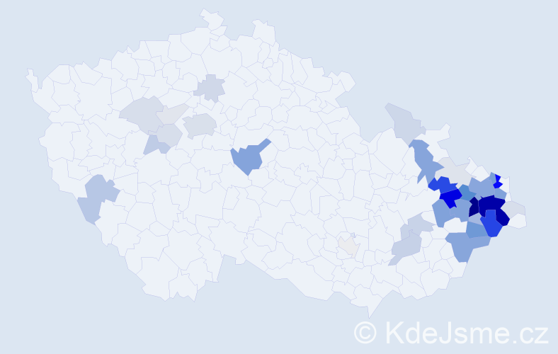 Příjmení: 'Kubošová', počet výskytů 146 v celé ČR