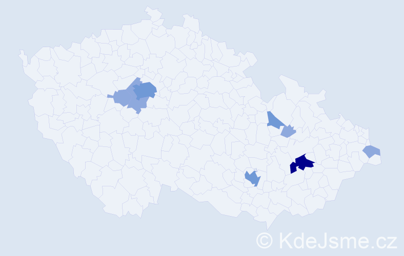 Příjmení: 'Kácel', počet výskytů 16 v celé ČR