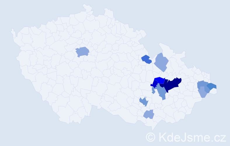 Příjmení: 'Mikmeková', počet výskytů 46 v celé ČR