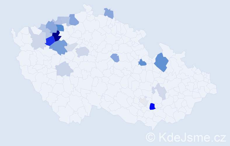 Příjmení: 'Kousek', počet výskytů 53 v celé ČR