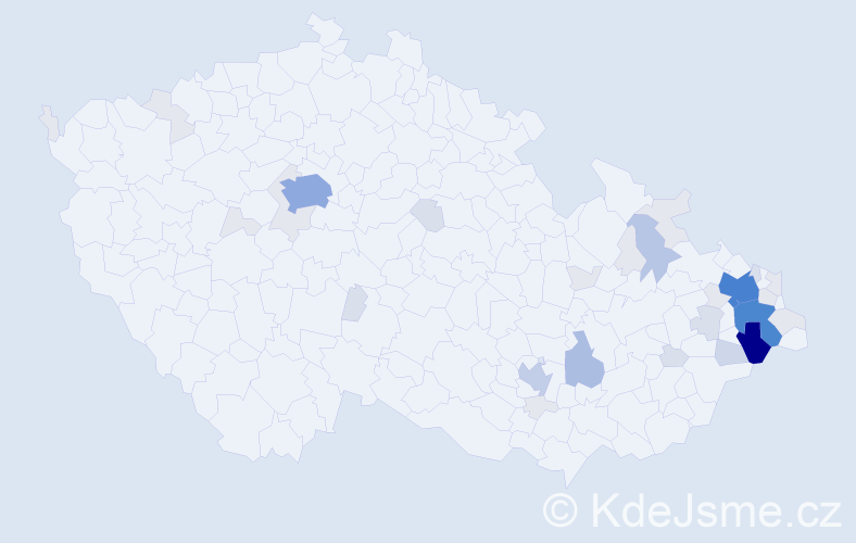 Příjmení: 'Kubačáková', počet výskytů 134 v celé ČR