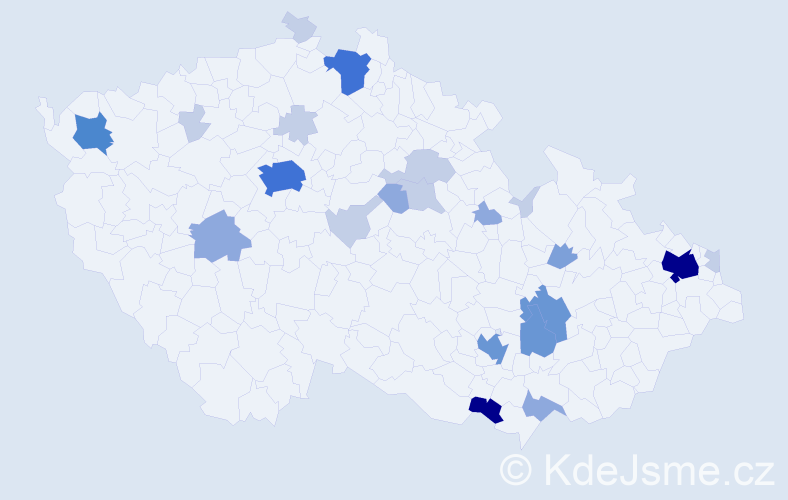 Příjmení: 'Ružička', počet výskytů 70 v celé ČR