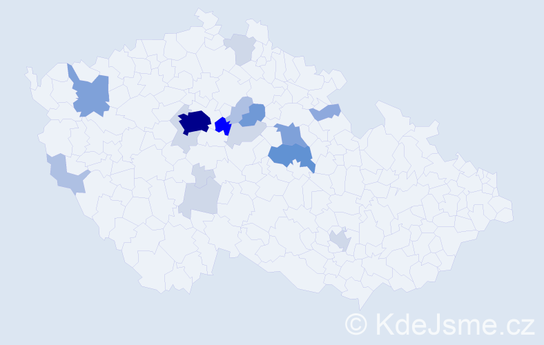 Příjmení: 'Hybeš', počet výskytů 59 v celé ČR