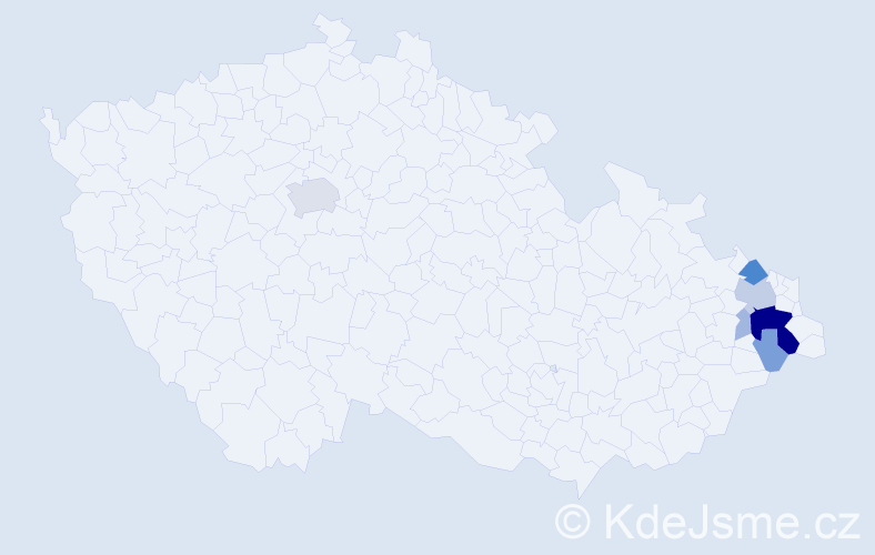 Příjmení: 'Kublák', počet výskytů 25 v celé ČR