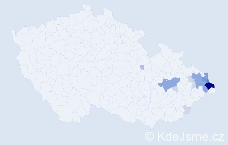 Příjmení: 'Kaczmarczyková', počet výskytů 46 v celé ČR