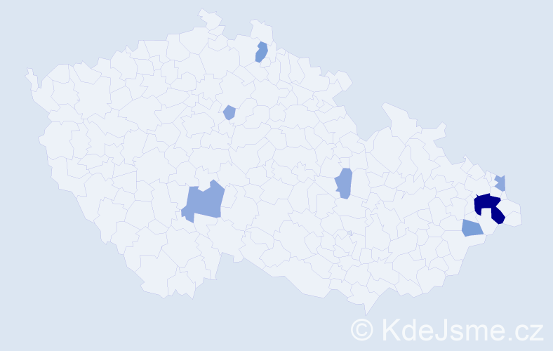 Příjmení: 'Gajdács', počet výskytů 15 v celé ČR