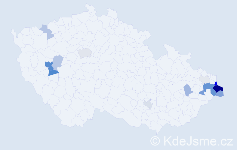 Příjmení: 'Hus', počet výskytů 43 v celé ČR