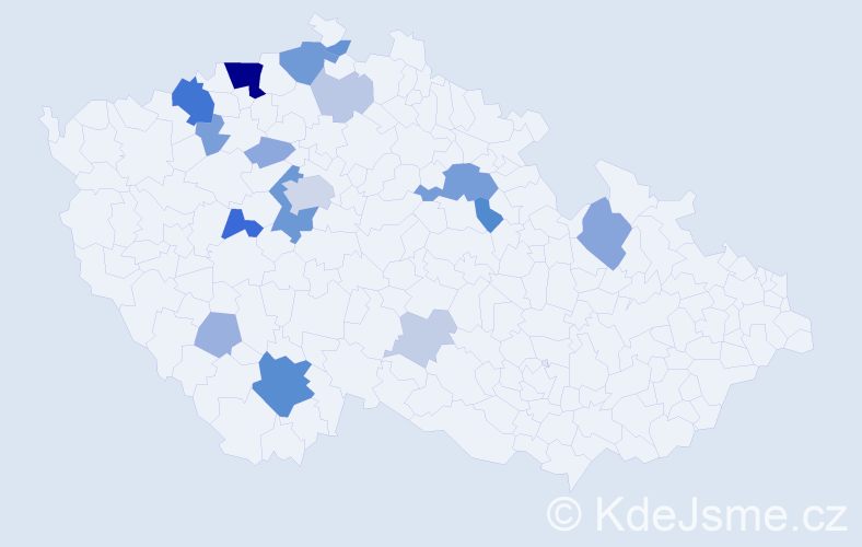 Příjmení: 'Kotvald', počet výskytů 50 v celé ČR