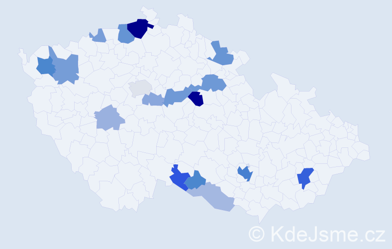Příjmení: 'Klemerová', počet výskytů 45 v celé ČR