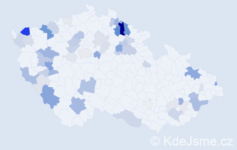 Příjmení: 'Rypl', počet výskytů 158 v celé ČR