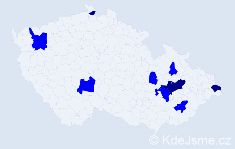 Příjmení: 'Bačiková', počet výskytů 13 v celé ČR